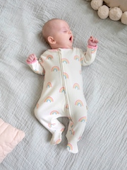 JoJo Maman Bébé Cream Rainbow Print Zip Baby Sleepsuit - Image 2 of 6