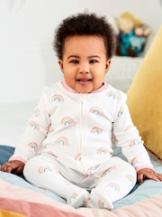 JoJo Maman Bébé Cream Rainbow Print Zip Baby Sleepsuit - Image 4 of 6
