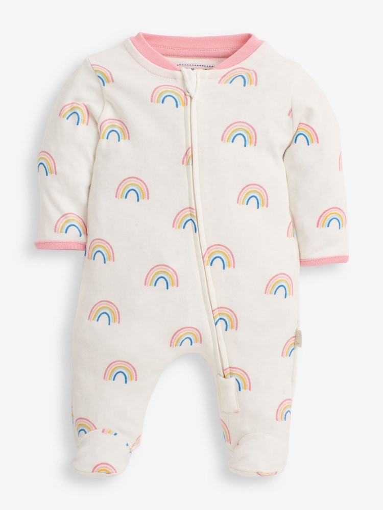 JoJo Maman Bébé Cream Rainbow Print Zip Baby Sleepsuit - Image 5 of 5 JoJo Maman Bébé Cream Rainbow Print Zip Baby Sleepsuit - Image 5 of 5