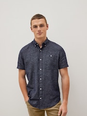 Dark Blue Textured Short Sleeve Shirt - Image 1 of 5