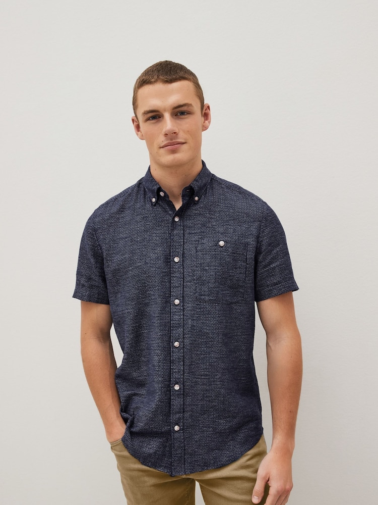 Dark Blue Textured Short Sleeve Shirt - Image 1 of 5
