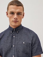 Dark Blue Textured Short Sleeve Shirt - Image 2 of 5
