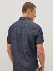 Dark Blue Textured Short Sleeve Shirt - Image 4 of 5