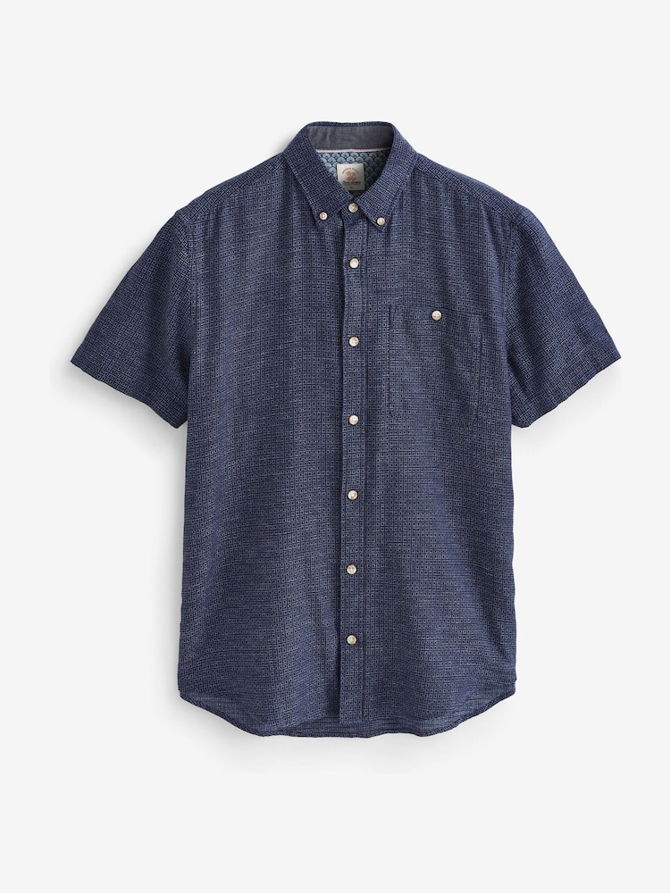 Dark Blue Textured Short Sleeve Shirt - Image 5 of 5