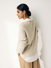 Neutral Brown Gem Button Shirt Layer Jumper - Image 2 of 7