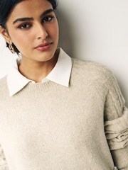Neutral Brown Gem Button Shirt Layer Jumper - Image 4 of 7
