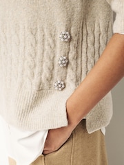 Neutral Brown Gem Button Shirt Layer Jumper - Image 5 of 7