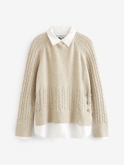 Neutral Brown Gem Button Shirt Layer Jumper - Image 6 of 7