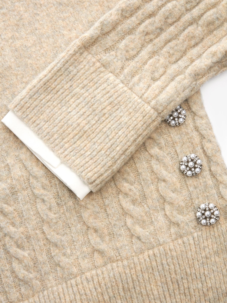Neutral Brown Gem Button Shirt Layer Jumper - Image 7 of 7