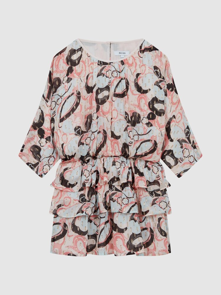 Reiss Blue Print Kayla 4-9 yrs Printed Ruffle Dress - Image 2 of 6