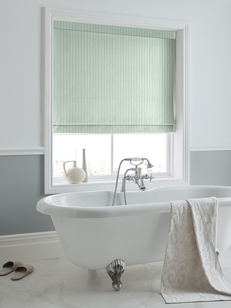 Laura Ashley Green Burnsall Stripe Made To Measure Roman Blinds - Image 1 of 6