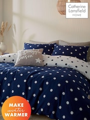 Catherine Lansfield Blue Brushed Spot Reversible Duvet Cover And Pillowcase Set - Image 1 of 4