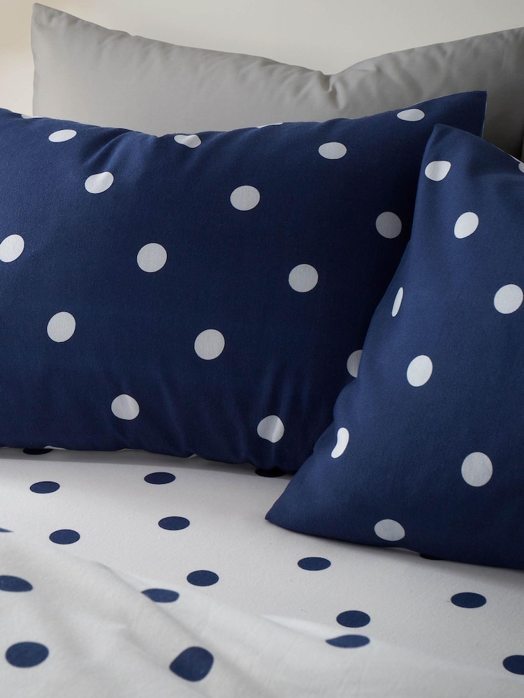 Catherine Lansfield Blue Brushed Spot Reversible Duvet Cover And Pillowcase Set - Image 2 of 4