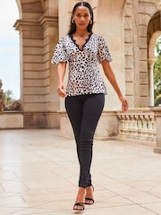 Sosandar Black/White Leopard Print Slim Fit Lace Trim Top - Image 3 of 5