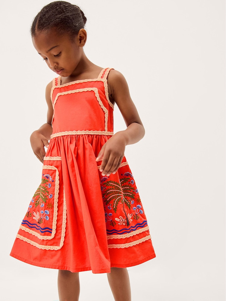 Monsoon Orange Charlie Taylor Palm Embroidered Dress - Image 1 of 3 Monsoon Orange Charlie Taylor Palm Embroidered Dress - Image 1 of 3