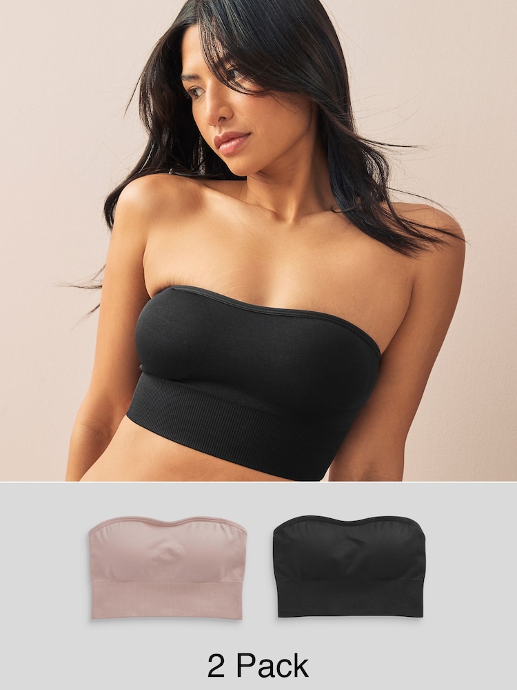 Black/Light Pink Seamless Bandeau Ultimate Comfort Bras 2 Pack - Image 1 of 13