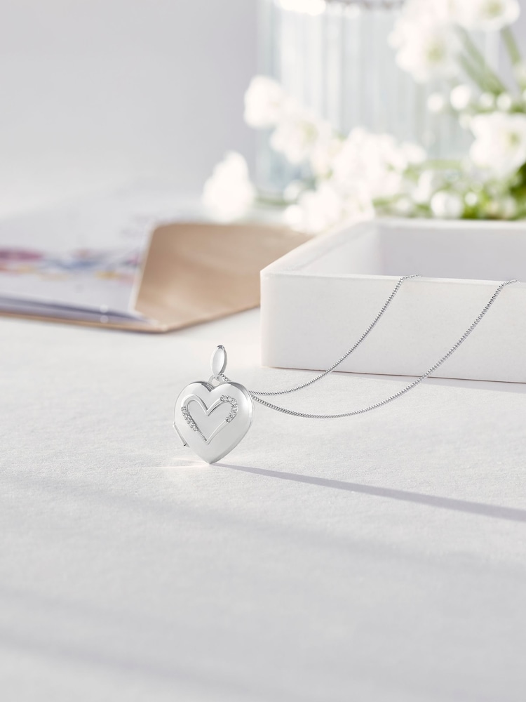 Beaverbrooks 9ct White Gold Diamond Heart Locket Necklace - Image 1 of 5
