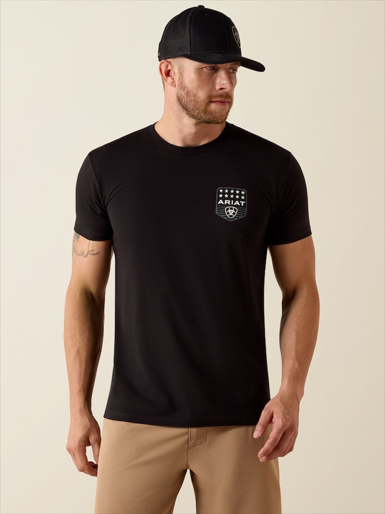 Ariat Black Stripe Patriotic Badge Short Sleeve T-Shirt - Image 1 of 5 Ariat Black Stripe Patriotic Badge Short Sleeve T-Shirt - Image 1 of 5