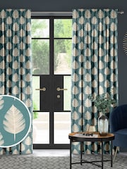 Teal Blue Finn Made To Measure 100% Cotton Curtains - Image 1 of 9
