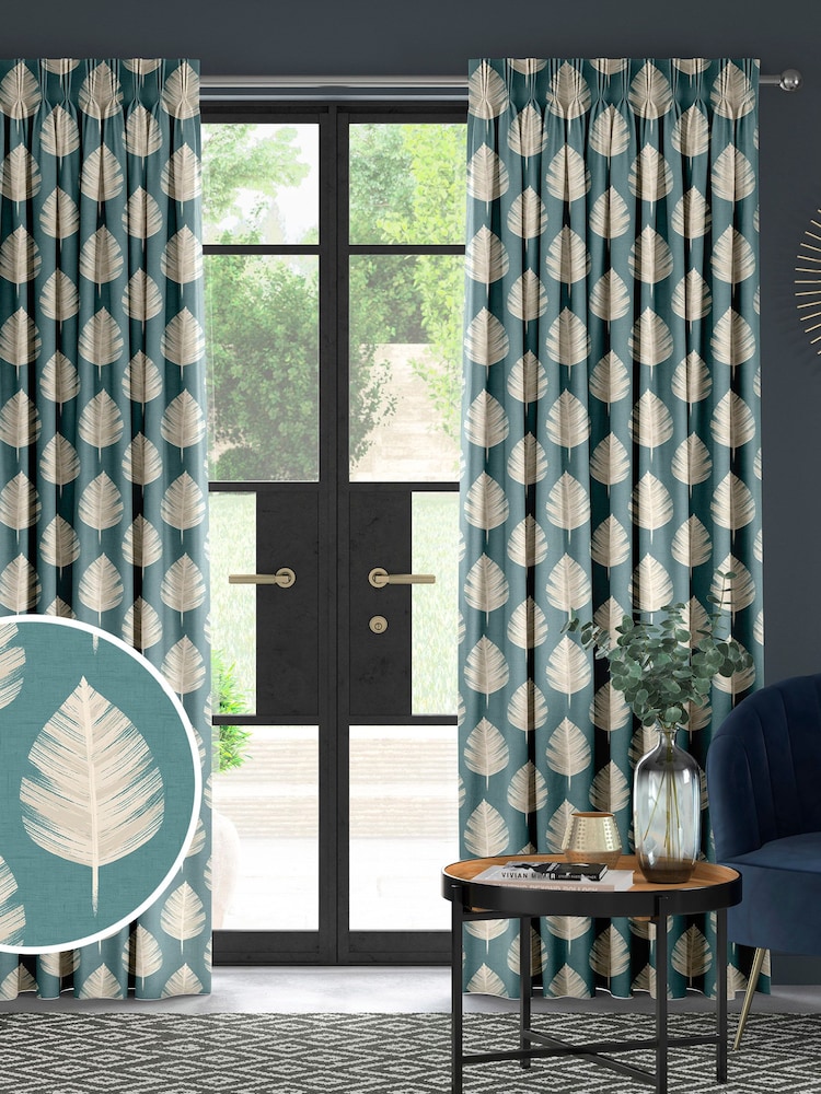 Teal Blue Finn Made To Measure 100% Cotton Curtains - Image 1 of 9