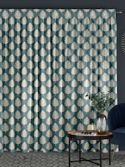 Teal Blue Finn Made To Measure 100% Cotton Curtains - Image 2 of 9