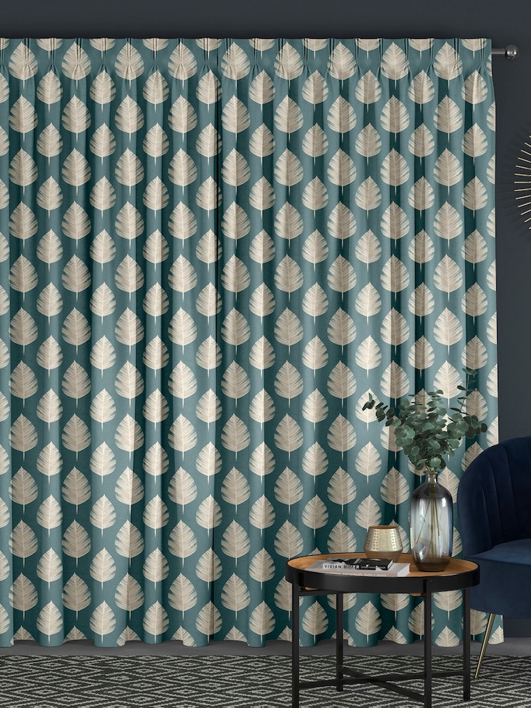 Teal Blue Finn Made To Measure 100% Cotton Curtains - Image 2 of 9