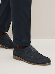 Navy Blue Suede Derby Shoes - Image 1 of 6