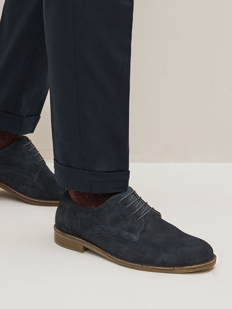 Navy Blue Suede Derby Shoes - Image 1 of 6