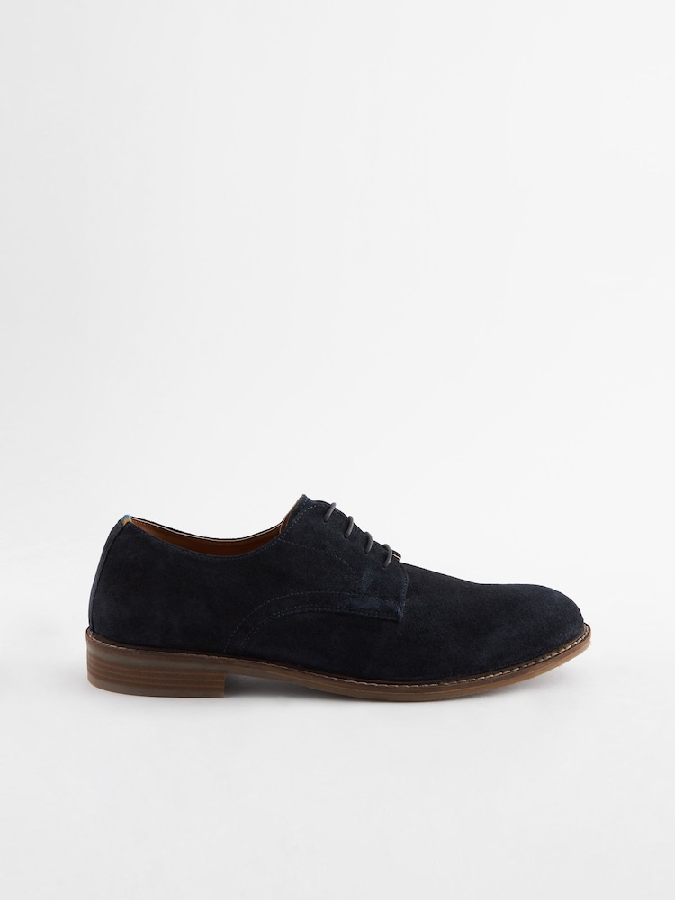 Navy Blue Suede Derby Shoes - Image 3 of 6