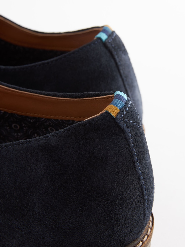 Navy Blue Suede Derby Shoes - Image 4 of 6