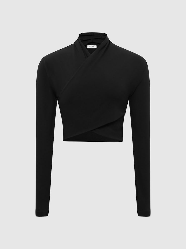 Reiss Black Elena Cross Front Crop Top - Image 2 of 6
