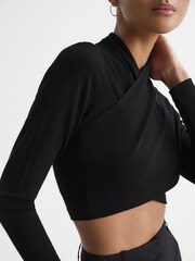 Reiss Black Elena Cross Front Crop Top - Image 4 of 6