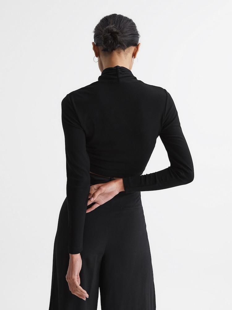Reiss Black Elena Cross Front Crop Top - Image 5 of 6