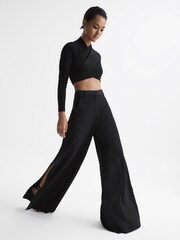 Reiss Black Elena Cross Front Crop Top - Image 6 of 6