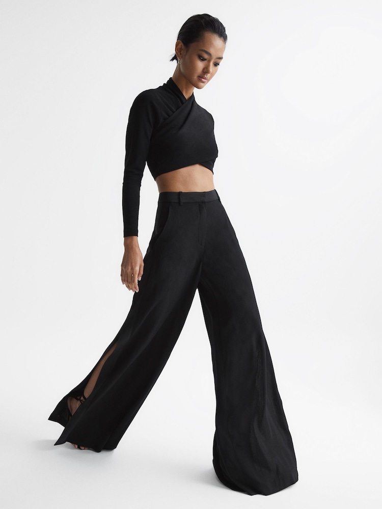 Reiss Black Elena Cross Front Crop Top - Image 6 of 6