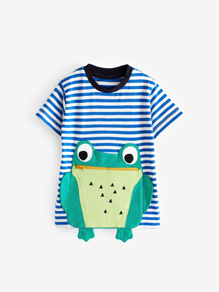 Stripe Zip Mouth Frog Short Sleeve Interactive T-Shirt (3mths-7yrs) - Image 1 of 2 Stripe Zip Mouth Frog Short Sleeve Interactive T-Shirt (3mths-7yrs) - Image 1 of 2