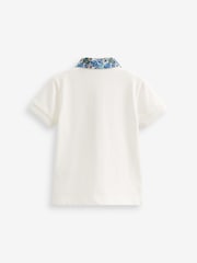 White Short Sleeve Polo Shirt With Floral Print Collar (3mths-7yrs) - Image 2 of 2