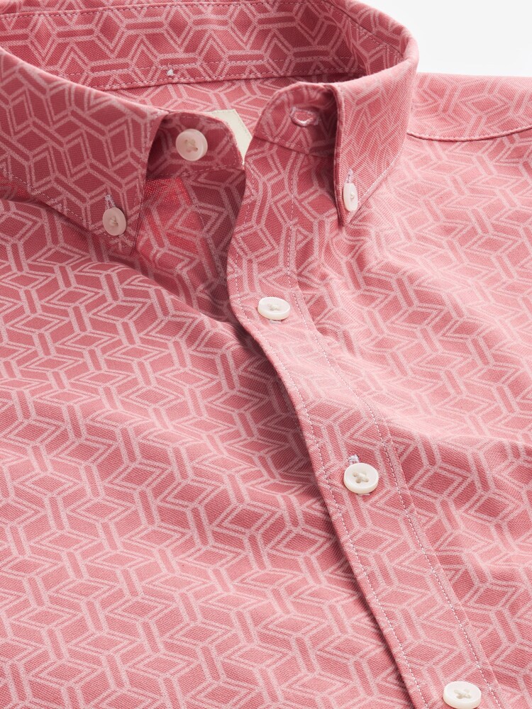 Pink Stretch Oxford Printed Short Sleeve Shirt - Image 1 of 6