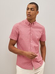 Pink Stretch Oxford Printed Short Sleeve Shirt - Image 2 of 6