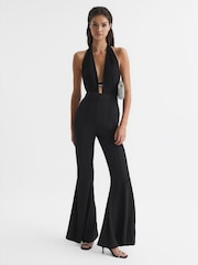 Reiss Black Tatianna Diamante-Embellished Plunge-Neck Bodysuit - Image 3 of 7