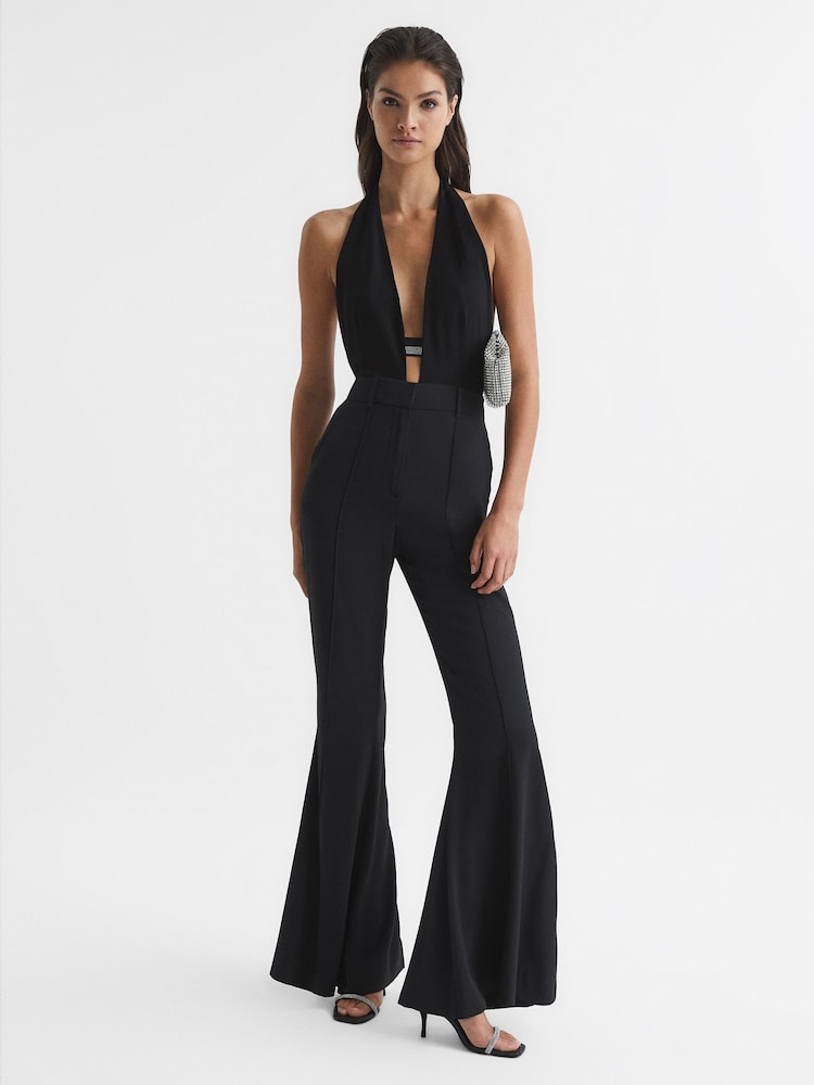 Reiss Black Tatianna Diamante-Embellished Plunge-Neck Bodysuit - Image 3 of 7