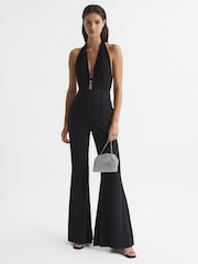 Reiss Black Tatianna Diamante-Embellished Plunge-Neck Bodysuit - Image 6 of 7