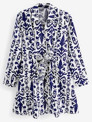 Navy/white 100% Cotton Poplin Mini Shirt Dress - Image 5 of 5