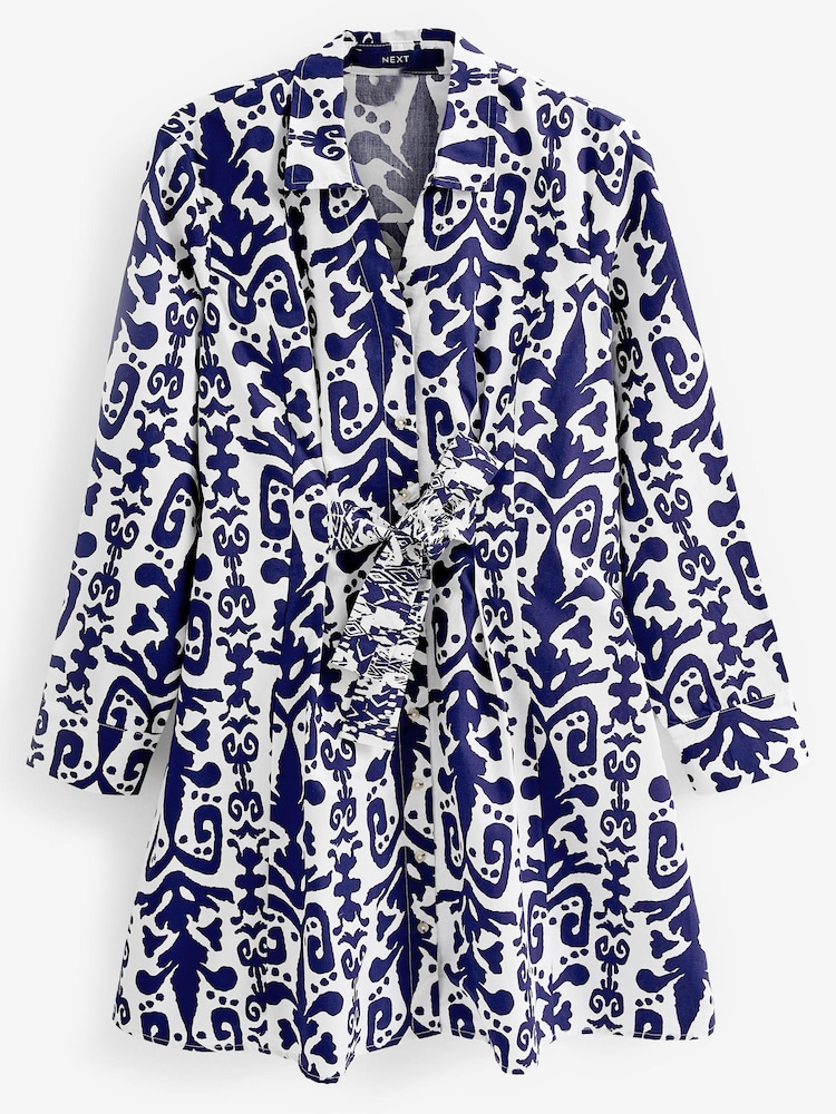 Navy/white 100% Cotton Poplin Mini Shirt Dress - Image 5 of 5