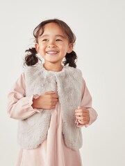 The White Company Toddler Grey Recycled Faux Fur Pom Gilet - Image 1 of 3