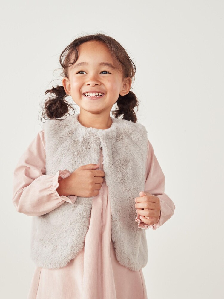 The White Company Toddler Grey Recycled Faux Fur Pom Gilet - Image 1 of 3