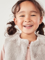 The White Company Toddler Grey Recycled Faux Fur Pom Gilet - Image 2 of 3