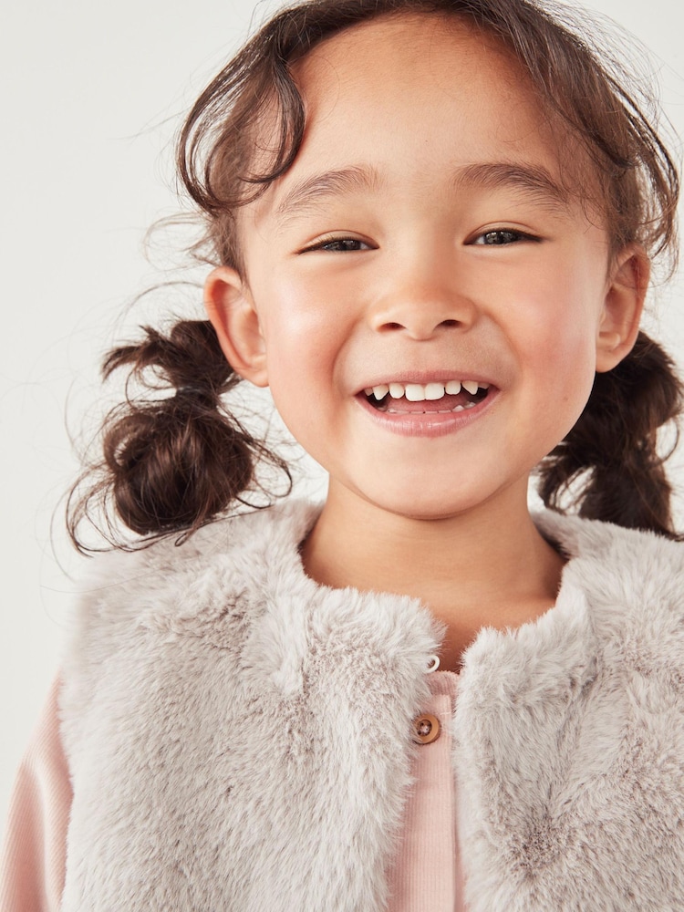 The White Company Toddler Grey Recycled Faux Fur Pom Gilet - Image 2 of 3