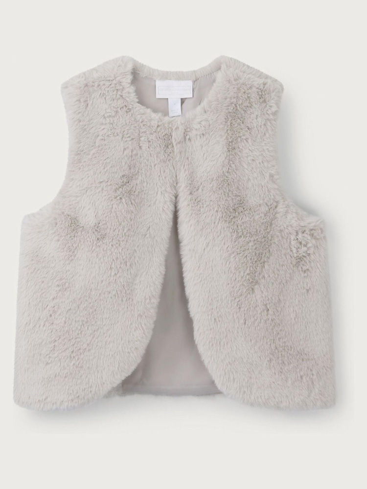 The White Company Toddler Grey Recycled Faux Fur Pom Gilet - Image 3 of 3