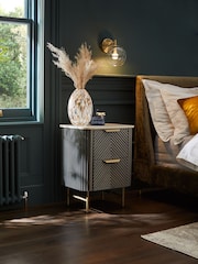 Dark Grey Valencia Marble and Mango Wood 2 Drawer Bedside Table - Image 1 of 11